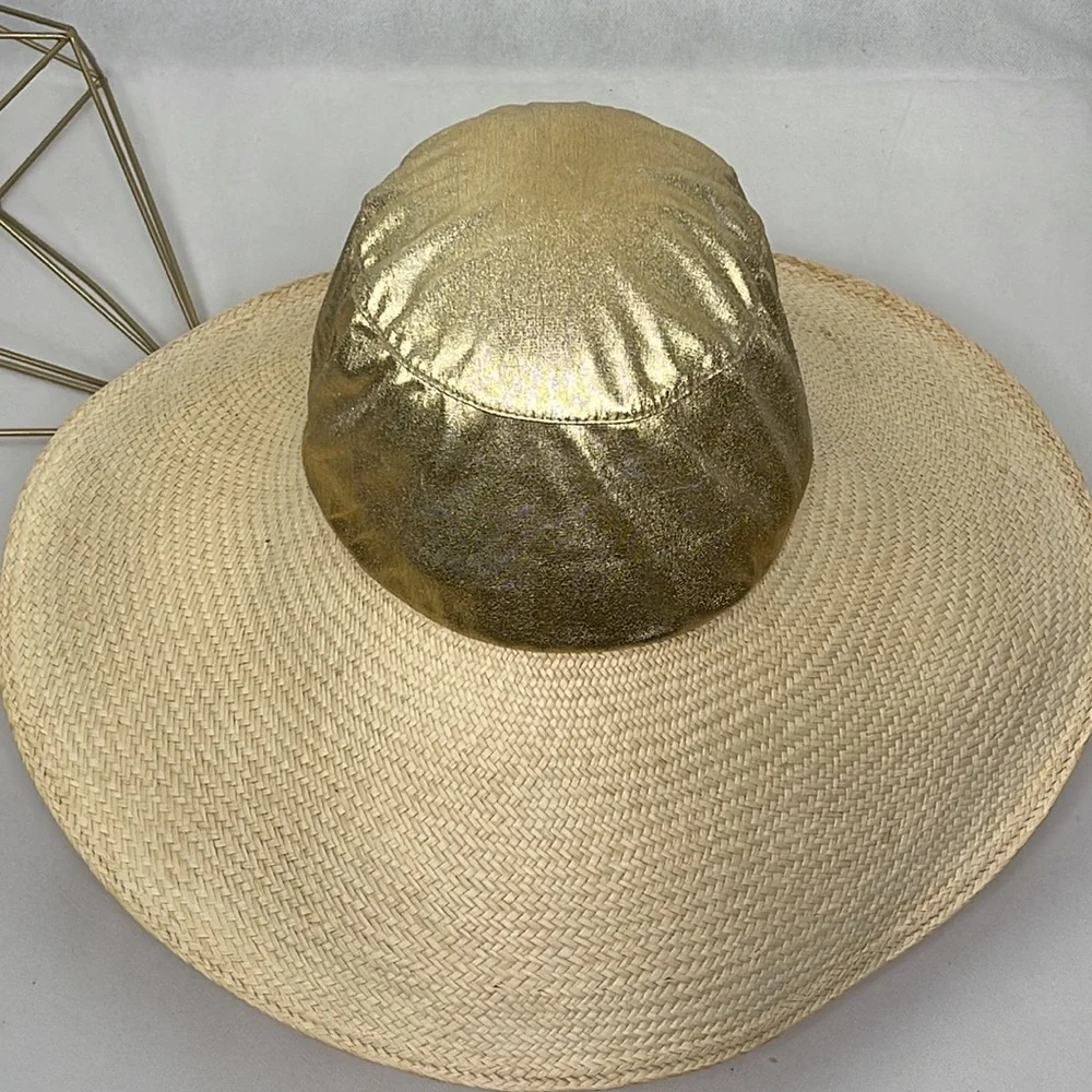 Wide Brim Gold Lame Crown Sun Hat - Picture 3 of 6